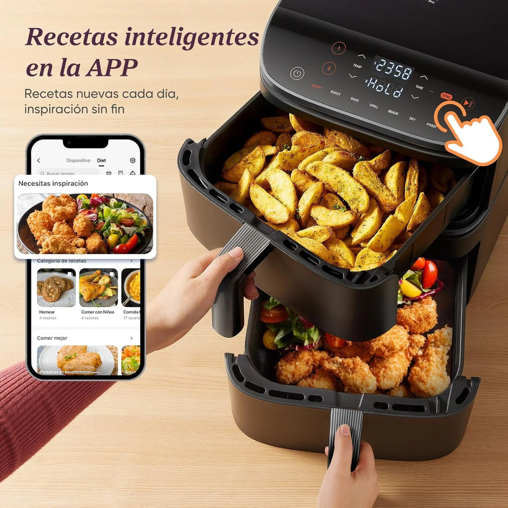 Cosori Turbo Tower Fritadeira de Ar 10,8L com Cestas Verticais, Cozedura em 3 Níveis que Poupa Espaço, 2630 W, 6 funções, 2 Motores DC, Mais de 50 Receitas Completas Online