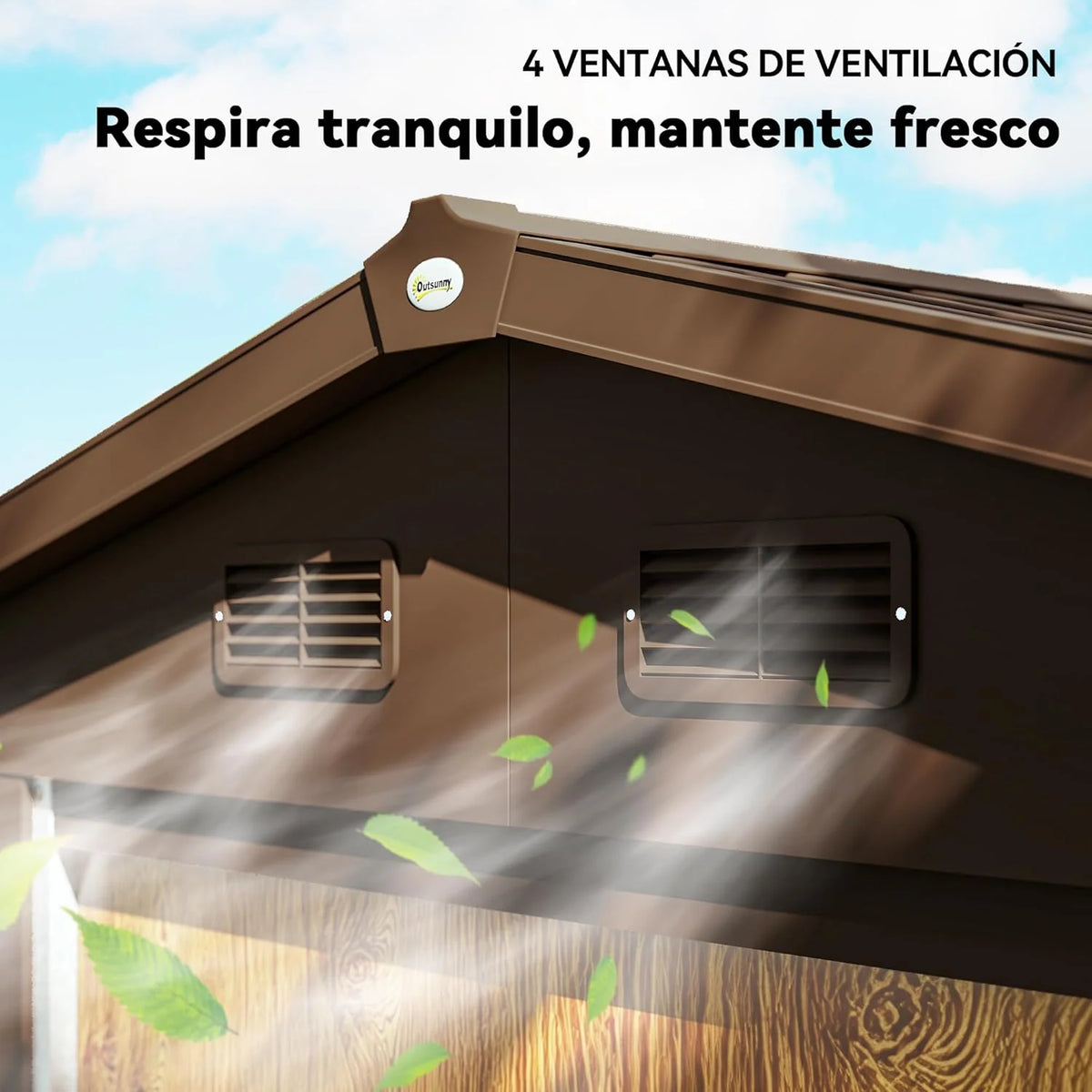 Outsunny Abrigo de Jardim Exterior 3 m² 235,7x152x208,7 cm Abrigo de Jardim Exterior Metálico com 2 Portas Deslizantes e 4 Janelas para Armazenamento de Ferramentas Efeito Madeira Natural e Café