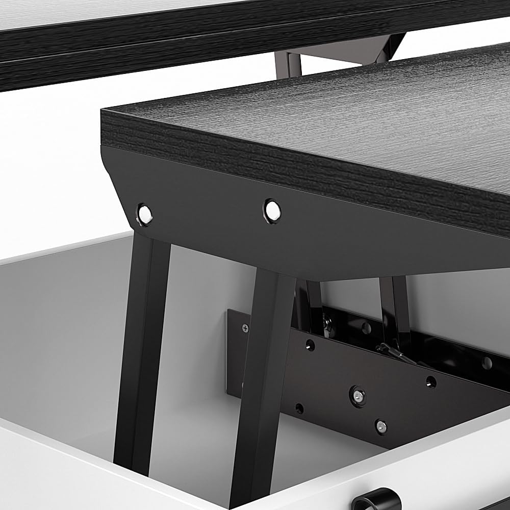 VOWNER Mesa de Centro Elevatória, Mesa Extensível, Multifuncional 3 em 1 com Armazenamento Oculto - Sala de Jantar, Conversível, Estilo Fazenda, Nogueira