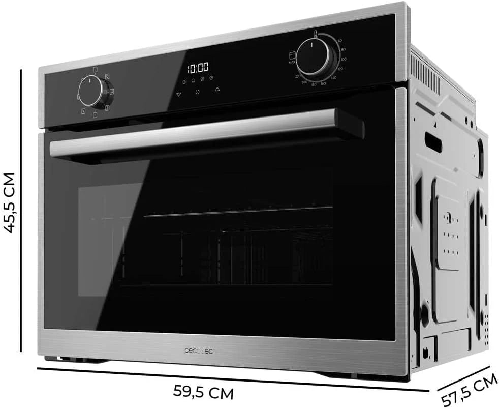 Forno Integrável Cecotec 45 cm de Altura Multifunção Bolero Hexa M224500 Edge A. 2600W, 53L de Capacidade, 7 Funções, Grill, Grill Assistido por Ventoinha, Convecção, Descongelamento, Base a Vapor X2, Steam EasyClean, Vapor