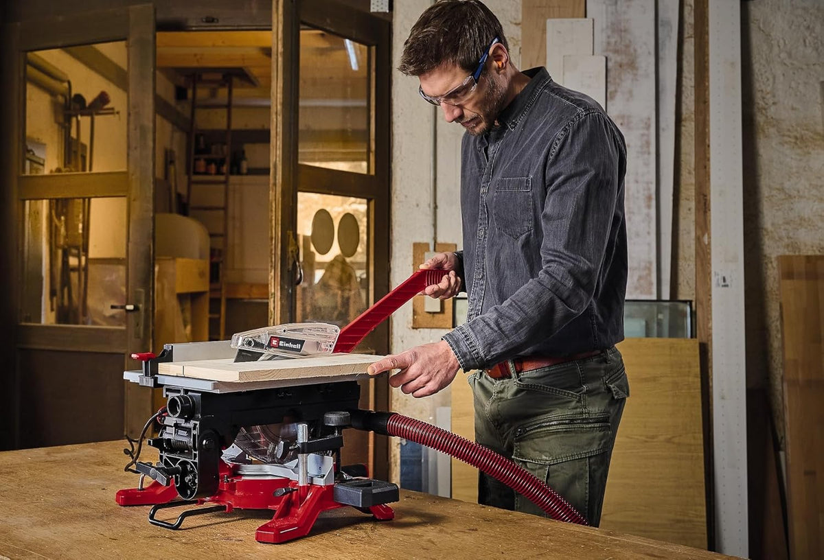 Serra Esquadria e de Mesa Einhell TE-MS 216 T (1500W, lâmina de serra Ø216mm, largura de corte 120mm, profundidade 55mm, inclui laser de linha de corte, função de serra circular de mesa)