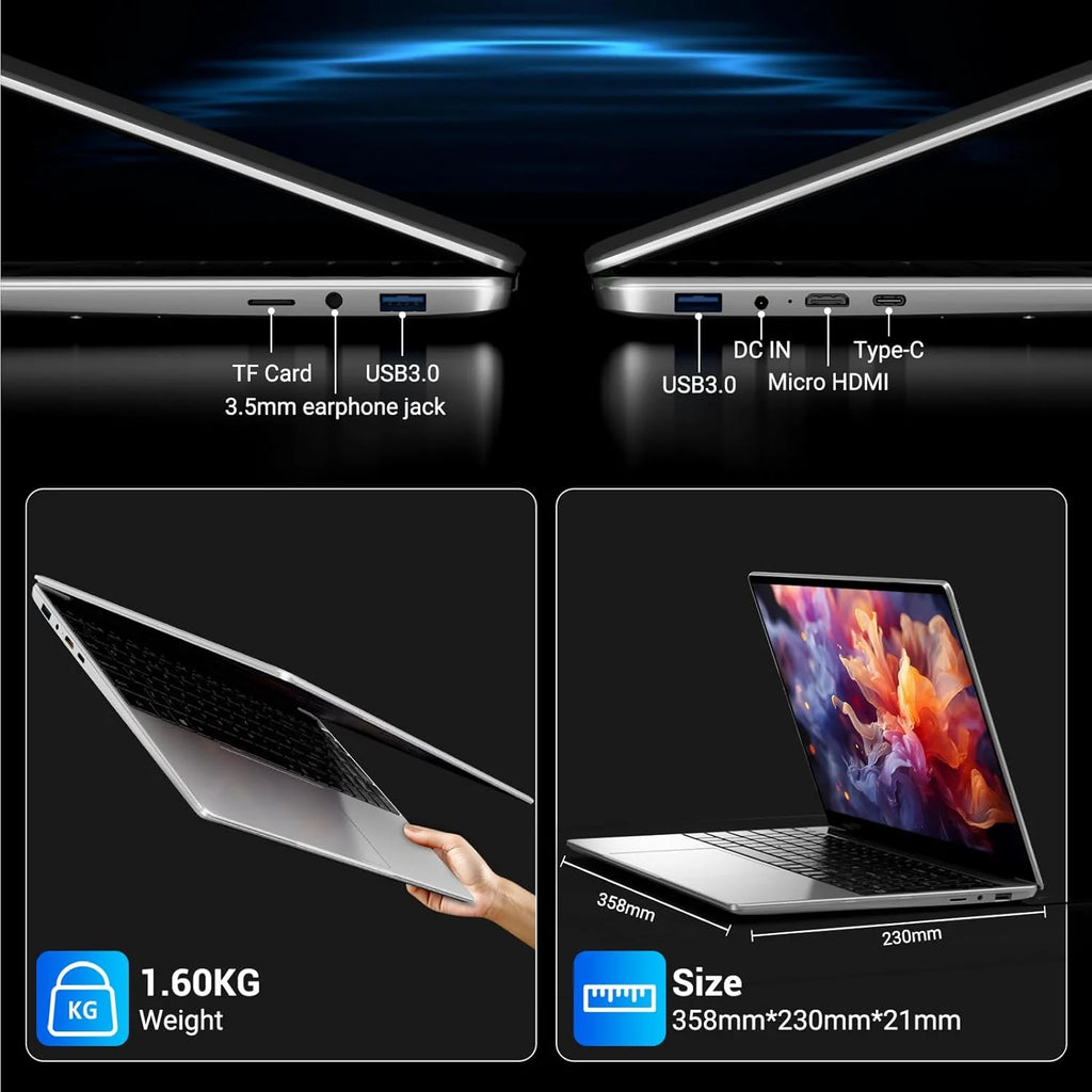 Notebook 15.6 polegadas, Win11 PC Portátil 16GB RAM 512GB SSD N95 CPU (até 3,4 GHz), Laptop IPS HD 1920 x 1080 FHD, com WiFi 5, HDMI, 2*USB 3.0, Type-C, Slot para Cartão TF