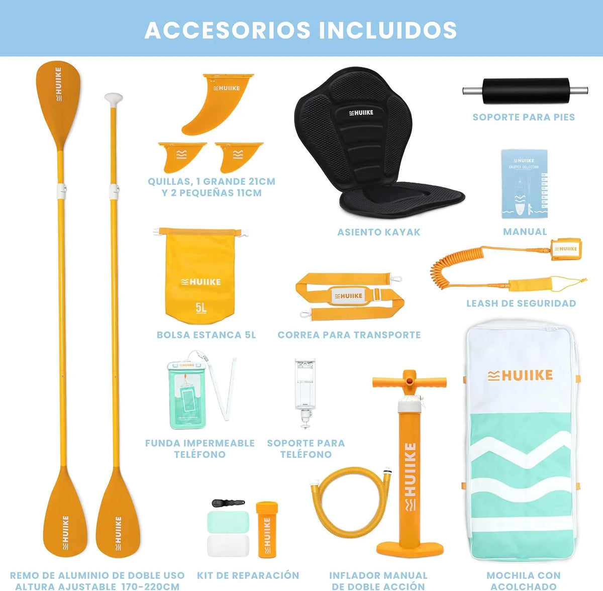 HUIIKE Prancha de Paddle Surf Insuflável com Acessórios Incluídos, Remo, Quilha, Inflador. Stand Up Paddle Board com Grande Estabilidade e Resistência. 305 x 84 x 15 cm, Suporta até 130 kg