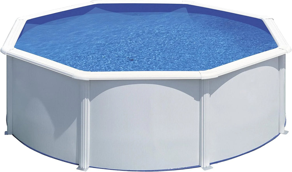 Piscina Elevada de Aço Redonda com Acabamento em Aço Branco. Piscinas Desmontáveis para Jardim 350 x 120 cm - Piscina Gre KIT350ECO Fidji.