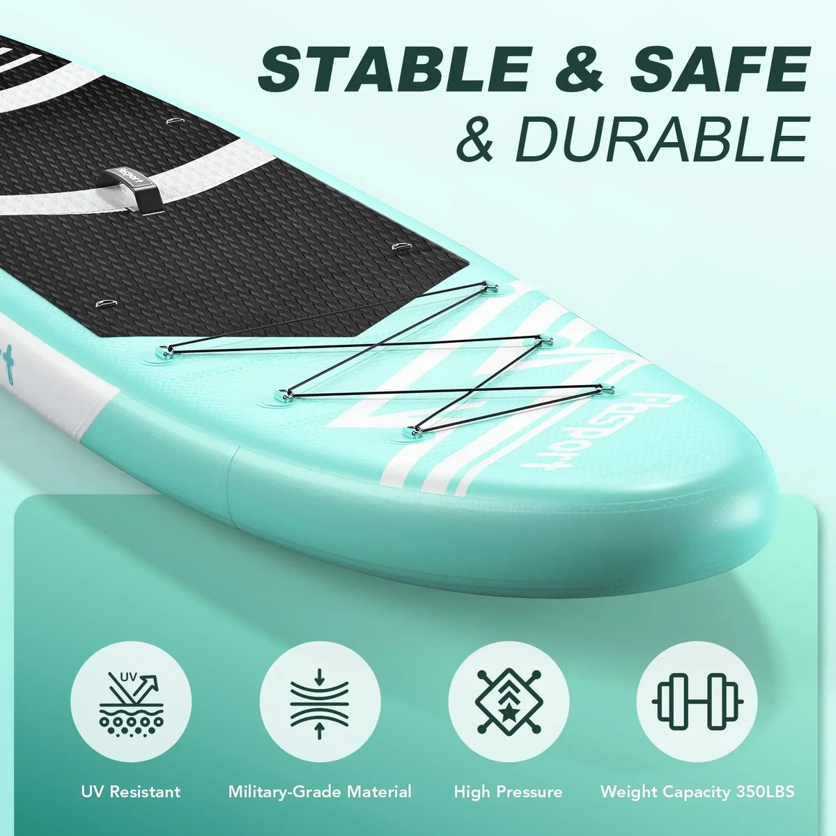 2026 FBSPORT Prancha de Paddle Surf Inflável, 15 cm de Espessura, Kit Completo com Remo de Alumínio Ajustável e Bomba (Verde)