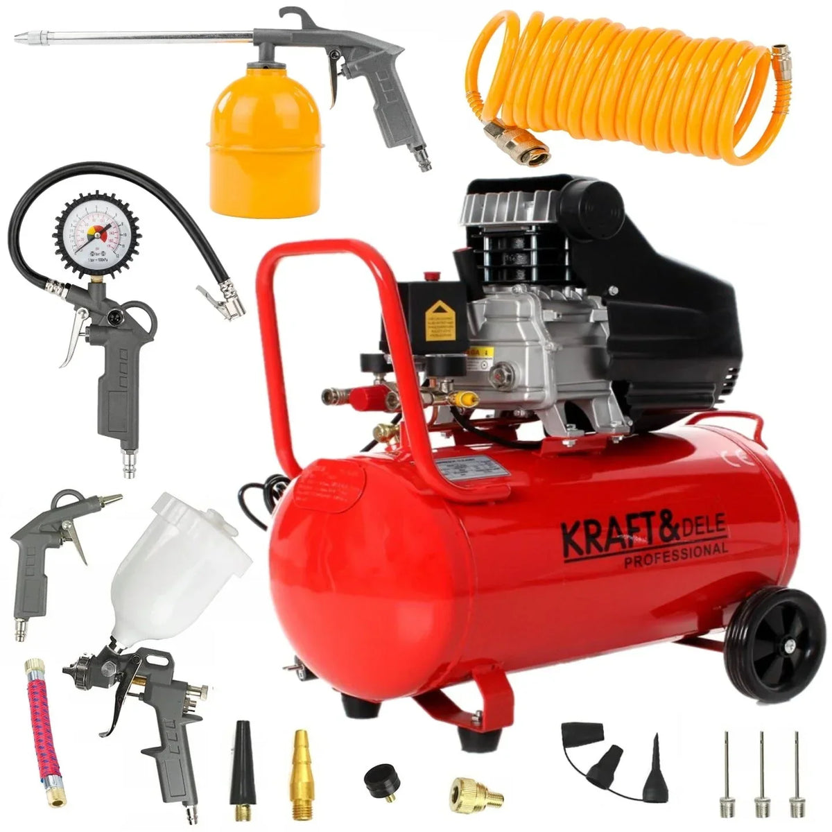 COMPRESSOR DE AR A ÓLEO 50L 3,8HP 8BAR + CONJUNTO DE ACESSÓRIOS PNEUMÁTICOS