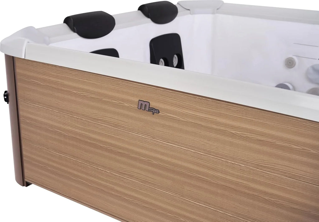 MSPA Banheira de Hidromassagem Oslo Amber – 160 x 160 x 65 cm – Banheira de Hidromassagem Inflável para 6 Pessoas com 120 Jatos de Massagem, 8 Jatos de Hidromassagem, Aquecimento PTC, Luz LED, Desinfecção por Ozono e Tampa