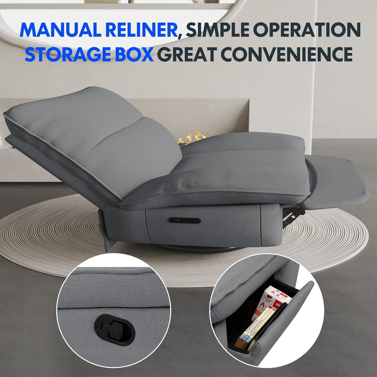 FLEXISPOT XC6 Poltrona Reclinável, Sofá Giratório com Função Balanço, Poltrona de TV com Encosto Ajustável, Poltrona para Quarto, Sala e Home Theater (Beige)
