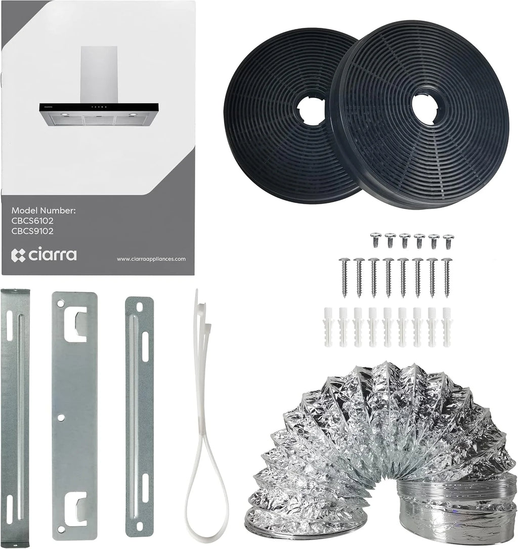 CIARRA CBCS9102 Coifa de Parede 90 cm Classe A+++ 650 m³/h WIFI Controle por Toque 4 Velocidades Exaustão e Recirculação Interna por Filtro de Carvão CBCF003