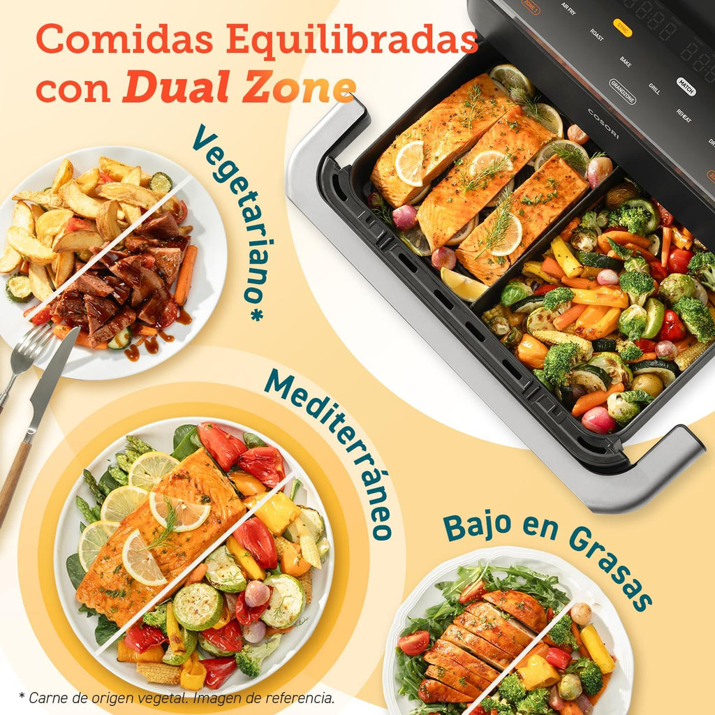 Cosori Fritadeira de Ar Dual Blaze TwinFry 10 Litros-True Metal-Resistência Dupla 2800 W (35–240 °C)-Divisor para Zonas da Grande Cesta Dupla-6 Funções-Smart WiFi-Máx 10 Pessoas-Fácil de Limpar