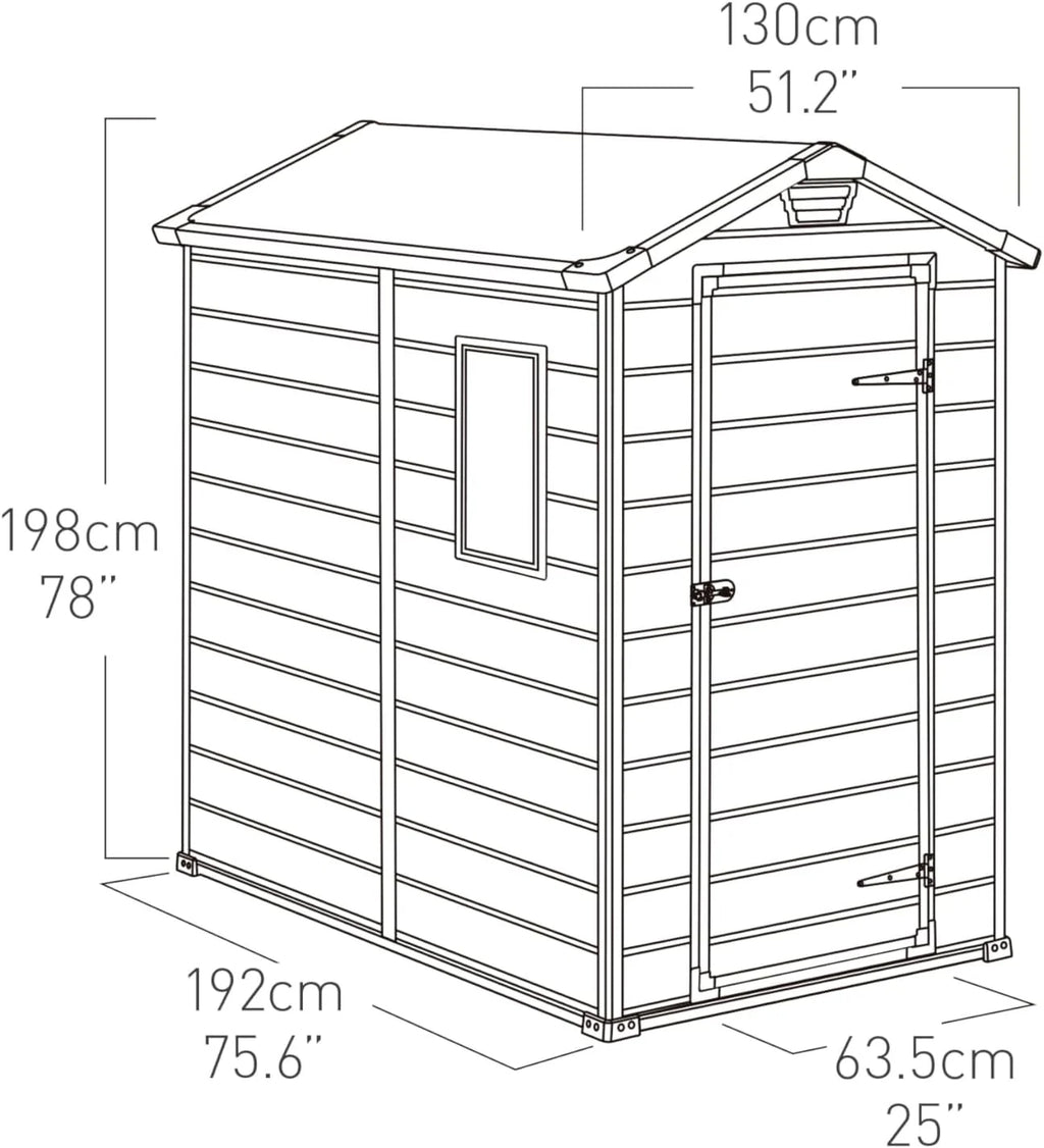 Keter Manor 4X6 - Galpão de Jardim, 130x192x198cm e 2,2m2, Chão, Sistema de Ventilação, Porta e Janela, Resistente à Água, Cor Cinza