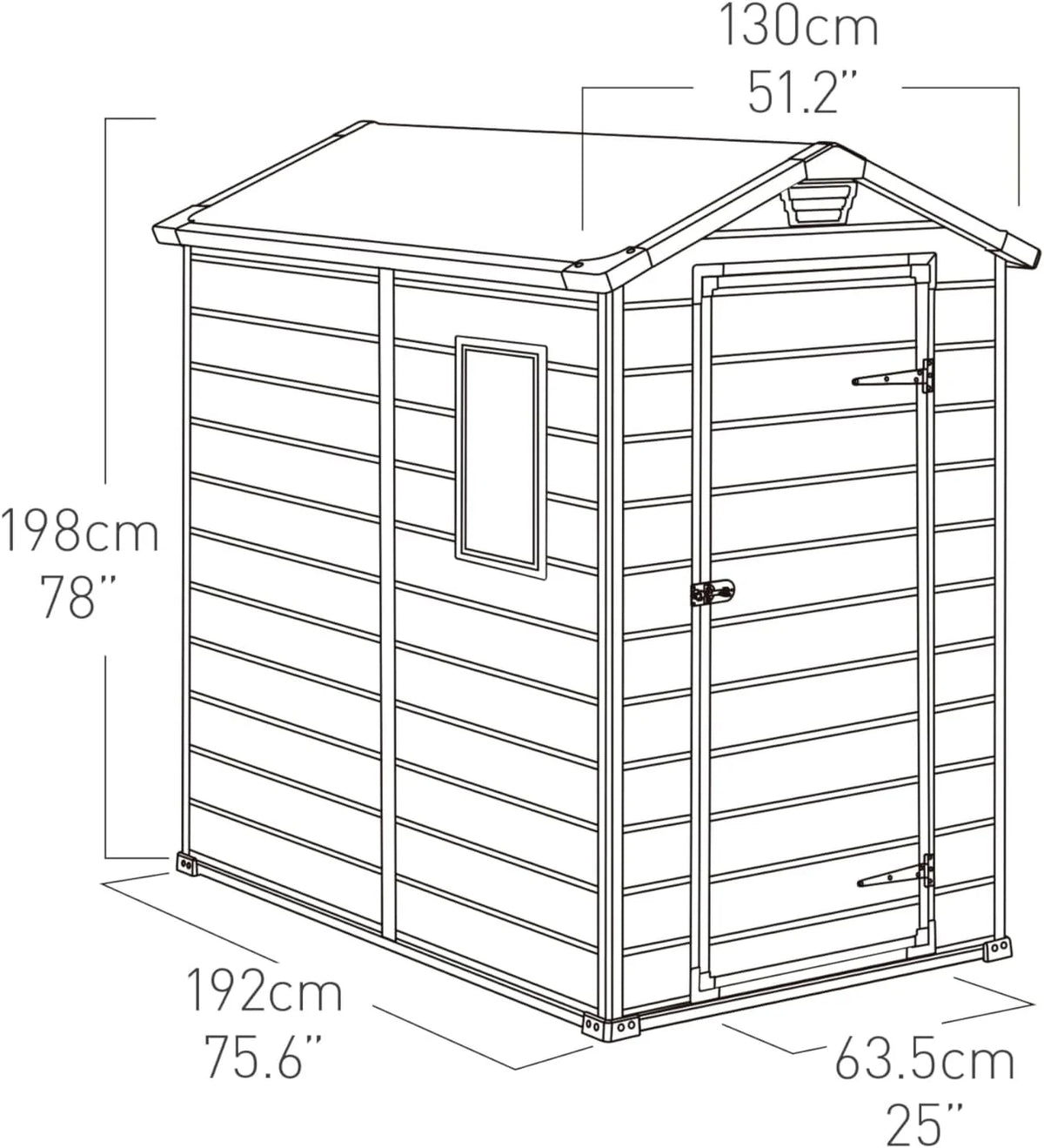 Keter Manor 4X6 - Galpão de Jardim, 130x192x198cm e 2,2m2, Chão, Sistema de Ventilação, Porta e Janela, Resistente à Água, Cor Cinza
