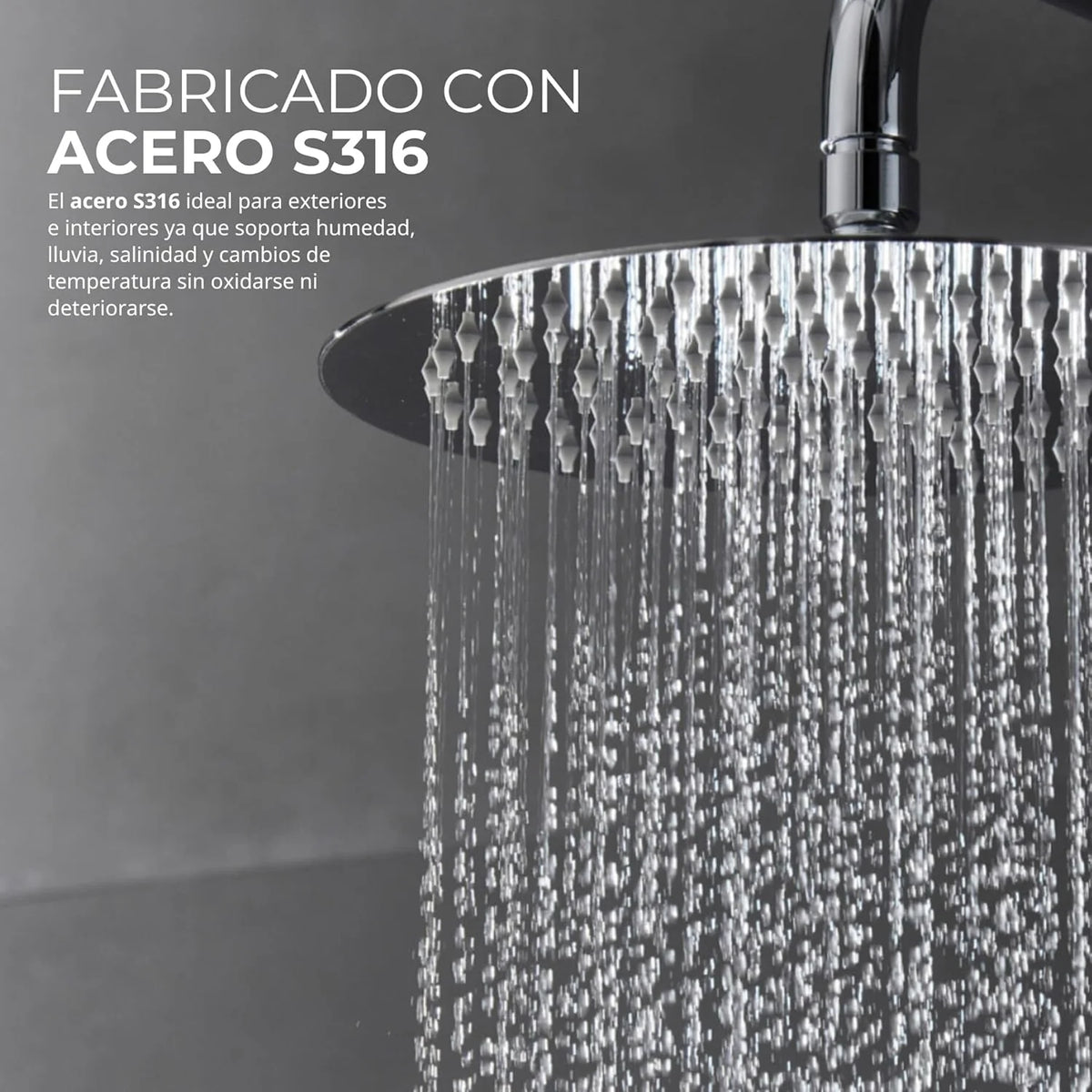 IMEX - Ducha de Parede Exterior em Aço Inoxidável | Ducha de Jardim de Parede Embutida em Aço S.316 | Conjunto de Torneiras com Água Quente e Fria para Piscina com Chuveiro | Série Moscou