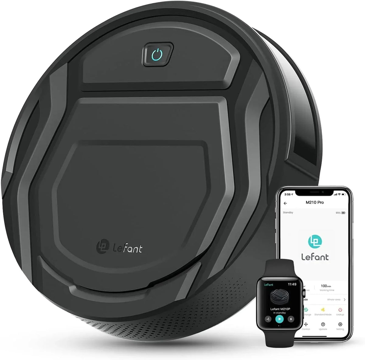 Aspirador Robô Lefant M210 Pro, Sucção de 2200 Pa, Autonomia de 120 Minutos, Aspirador Robô sem Emaranhados, Fino, Ideal para Pelos de Animais de Estimação, Tapetes de Pelo Baixo, Wi-Fi/App/Alexa, Cinza