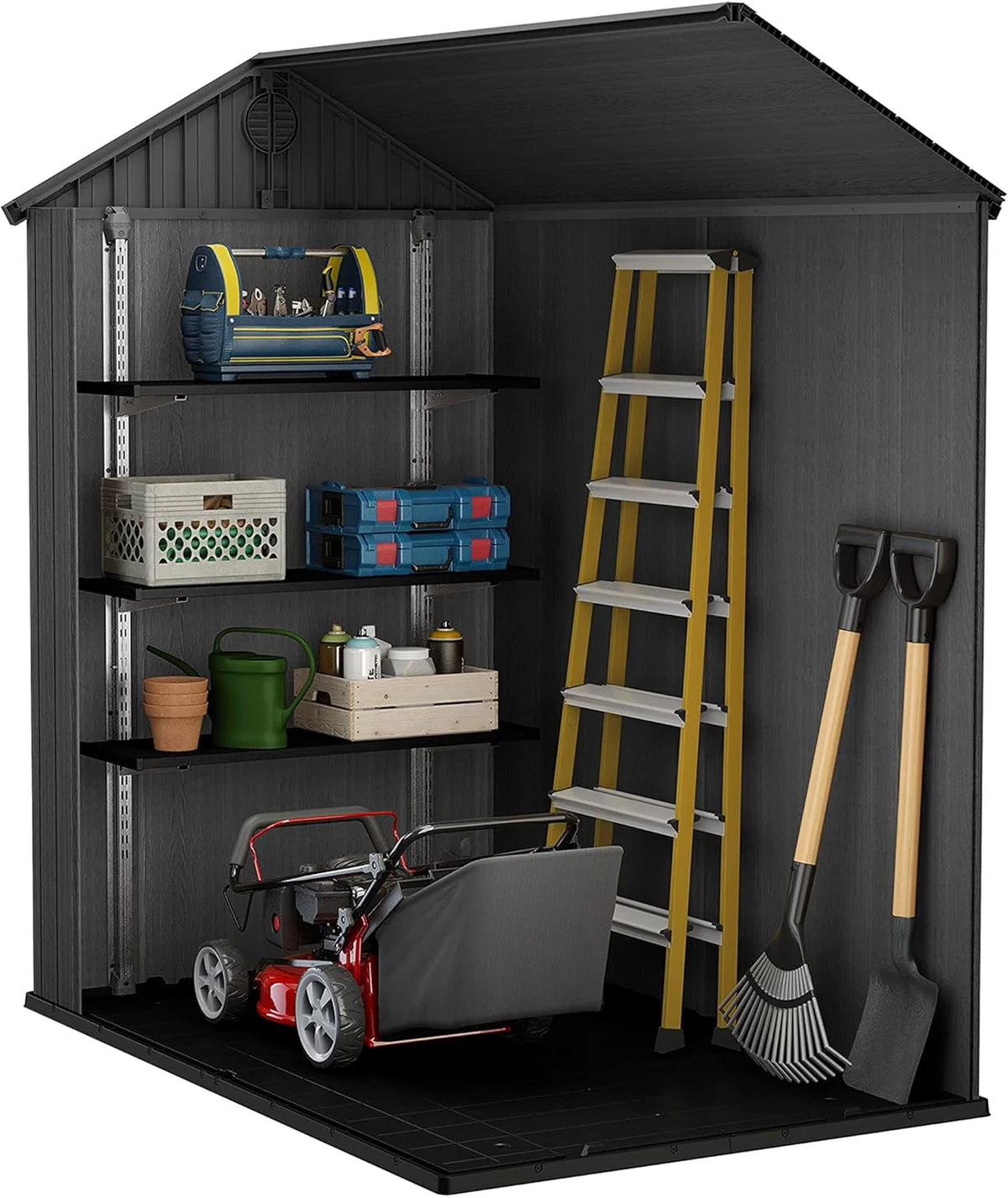 KETER Darwin 4x6 Casa de Jardim, 125.8 x 184.5 x 205 cm e 2.2 m², Piso, Sistema de Ventilação, Porta e Janela, Resistente à Água, Cor Cinza