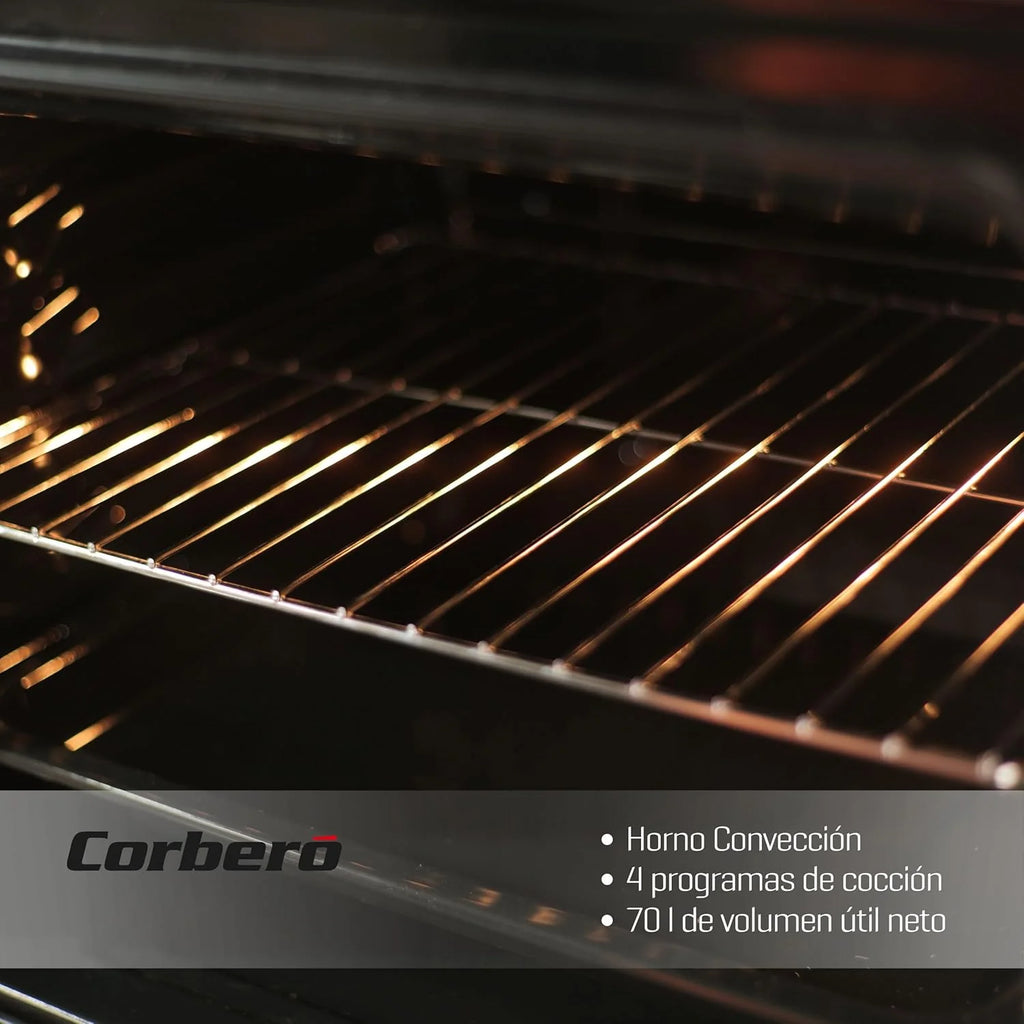Corberó - Forno de Convecção 70L | CCHM603X | 60x60x58 cm | Convencional com 4 Programas | Luz Interior | Limpeza por Hidrólise | Porta de Vidro Duplo | 2100W | Preto com Perfil Inox