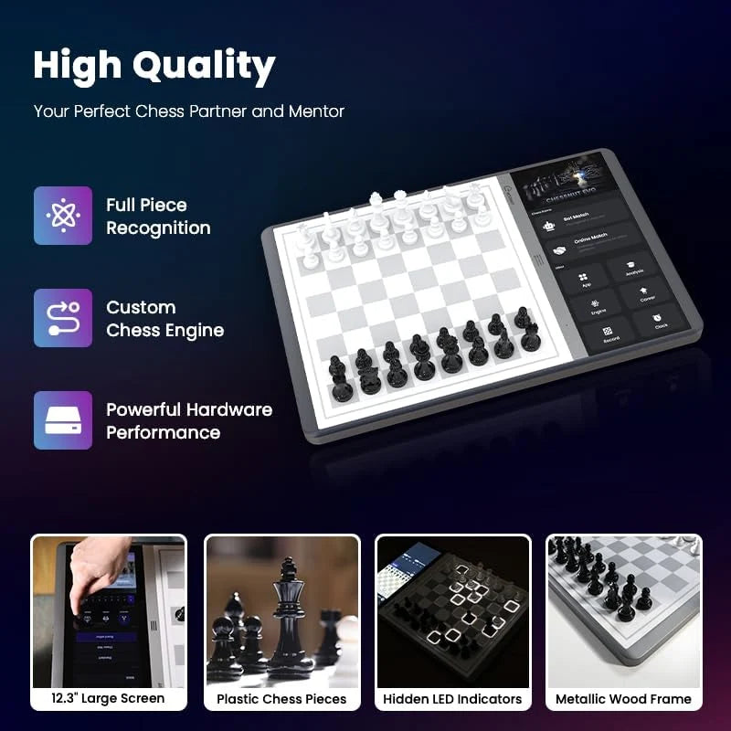 Xadrez Chessnut EVO AI - Motor Maia Integrado, BOT de xadrez Personalizável, Reconhecimento Completo de Peças, Compatível com Plataformas Principais, Design Inteligente Tudo em um