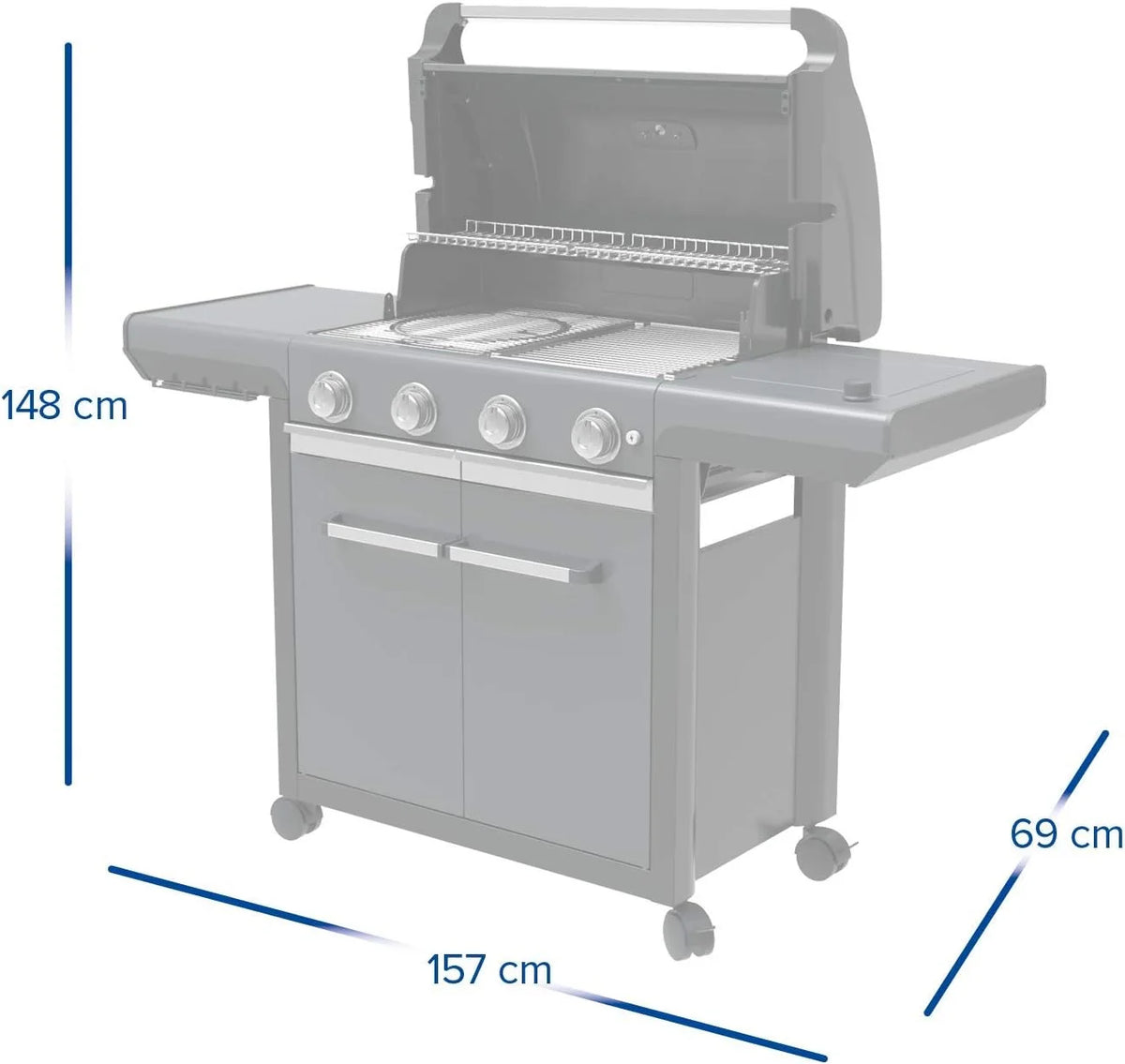 Campingaz Churrasqueira a Gás Série 4 Premium S, churrasqueira a gás com 4 queimadores em aço inoxidável de 13,6 kW, 1 queimador lateral, tampa, termómetro, InstaClean Aqua, sistema modular culinário, fogão