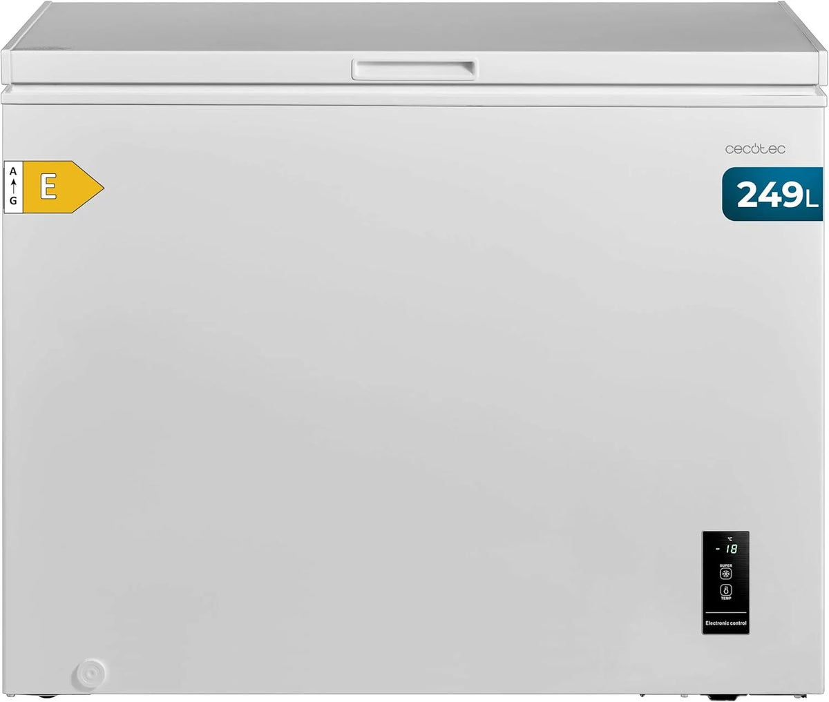 Cecotec Congelador Horizontal 249L Bolero CoolMarket Chest 249P Branco E. Cesto com Alças, Controle Eletrônico LED, UltraContact D-Cool, Função Dupla, Porta ZeroG (80º-30º), Congelamento Rápido, Compacto