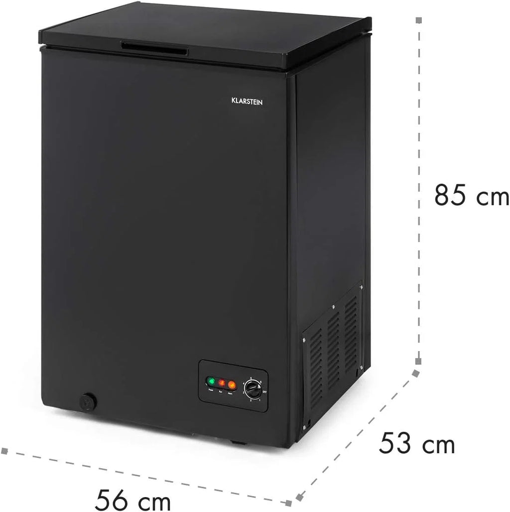 Klarstein Arcon Congelador Pequeno Vertical Portátil, Mini Congelador Silencioso para Casa e Escritório, Congelador de 99 Litros com Cesto, Freezer Horizontal com Rodas de Baixo Consumo para Alimentos