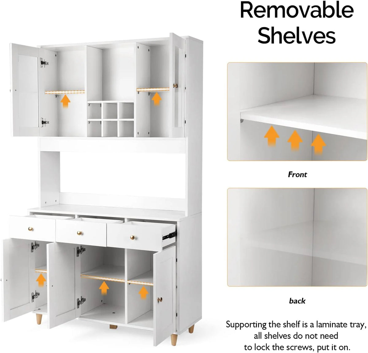 VOWNER Armário Aparador de Cozinha/Buffet, 100L x 38W x 181H cm, Armário Auxiliar de Armazenamento, 5 Portas e 5 Prateleiras Ajustáveis, Branco