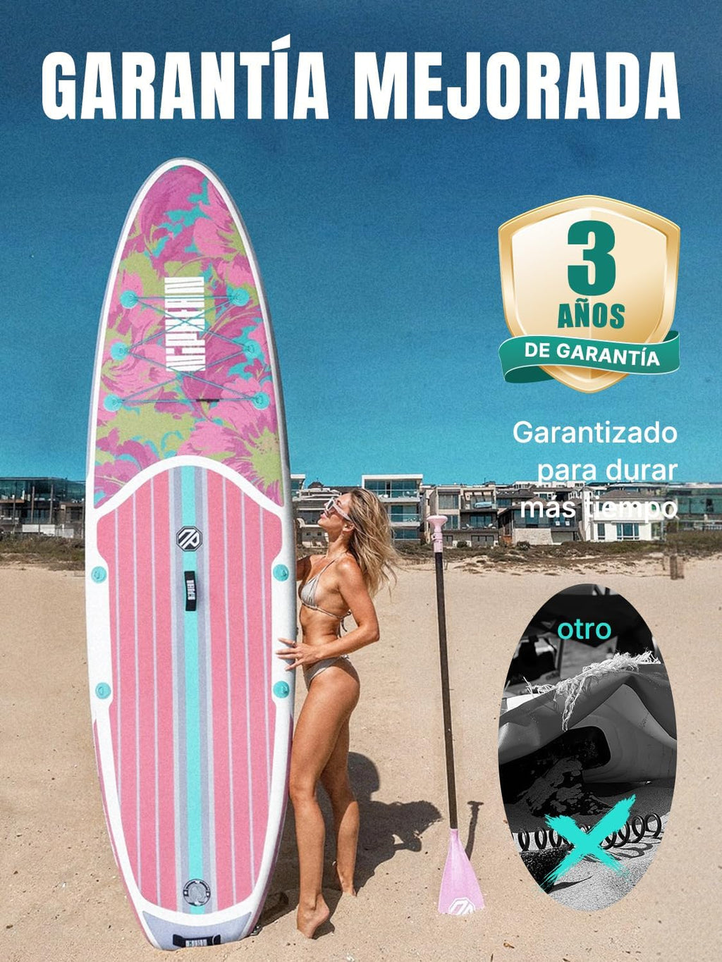 Niphean Prancha de Paddle Surf Inflável para Adultos com Todos os Acessórios, 320cm Paddle Surf Inflável para Todos os Níveis, SUP Capacidade 200kg para 2 Pessoas, Stand up Paddle Board com Assento