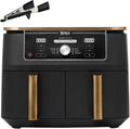 Fritadeira Ninja Foodi MAX de Compartimento Duplo, 9.6L, 6 em 1, Sem Óleo, Max Crisp, Assar, Grelhar e Mais, Pinças, 8 Porções, Cestos Antiaderentes, Cobre e Preto, AF400EUCP