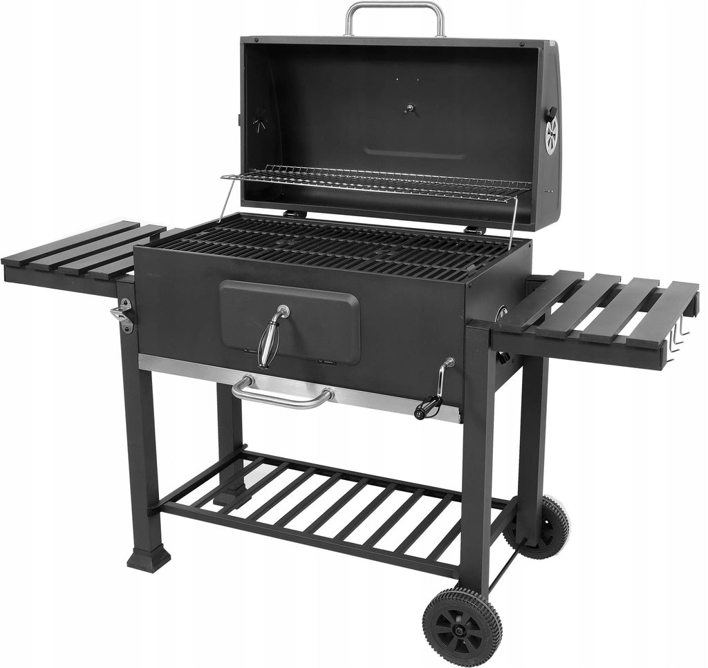 GRANDE CHURRASQUEIRA A CARVÃO XXL COM GRELHA DE FERRO FUNDIDO AJUSTÁVEL 78x42,5mm 3 PRATELEIRAS LUND