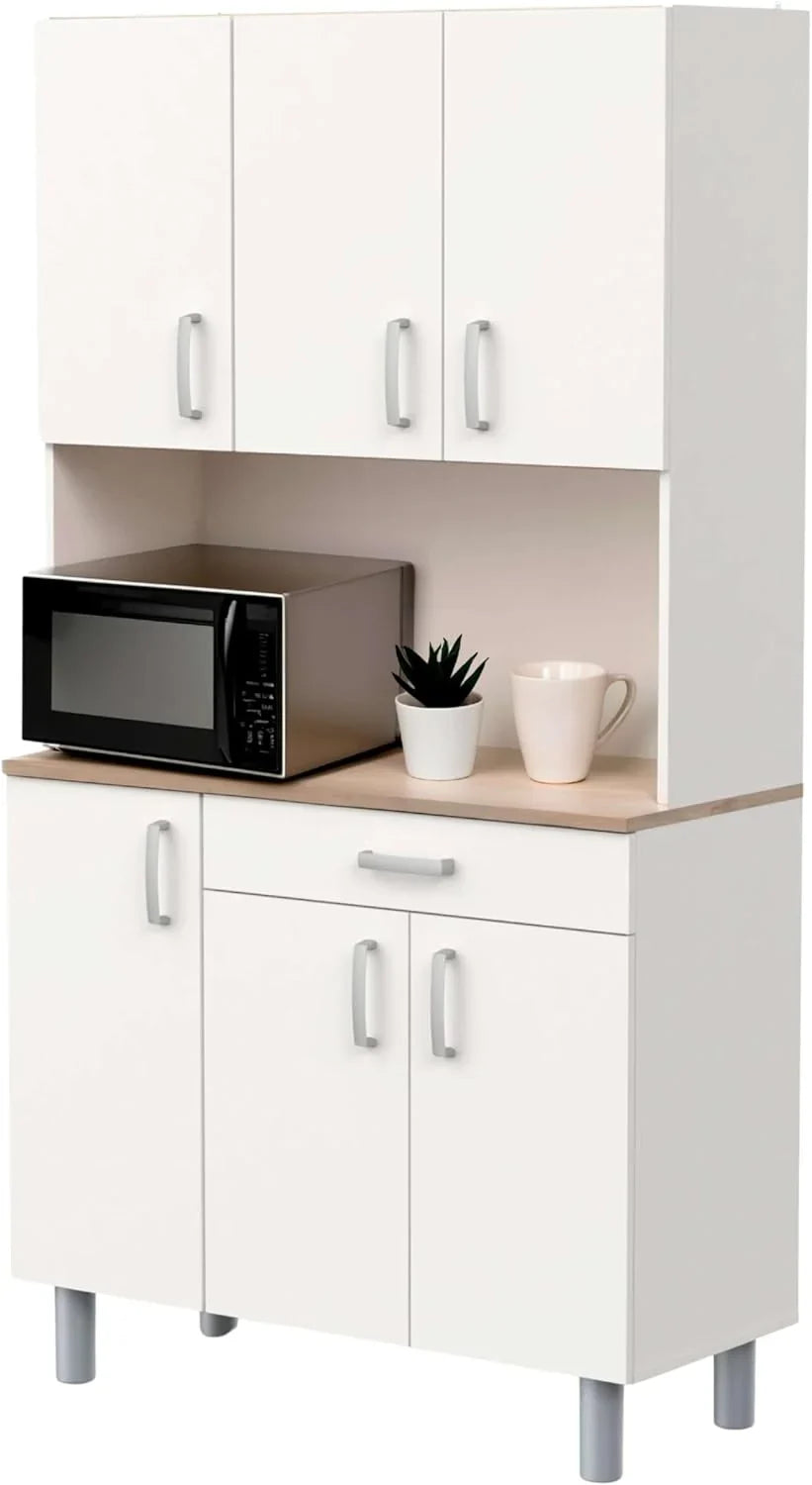 Miroytengo Aparador de Cozinha, Armário de Cozinha, Guarda-Louças de Cozinha 6 Portas Branco e Carvalho Kronberg 101 x 185 cm