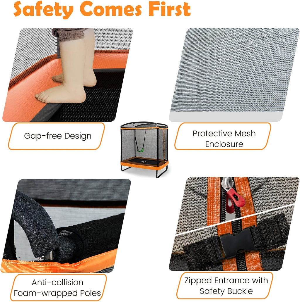 LIFEZEAL Trampolim com Baloiço para Crianças, Cama Elástica Infantil com Rede de Proteção e Porta, Ideal para Interior e Exterior