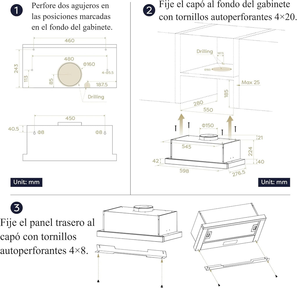 CIARRA CBCB6909A Coifa de Parede Telescópica Preta para Cozinha 60 cm 600 m³/h Classe A+ 3 Níveis Controle Touch Iluminação LED Filtro de Carvão CBCF055