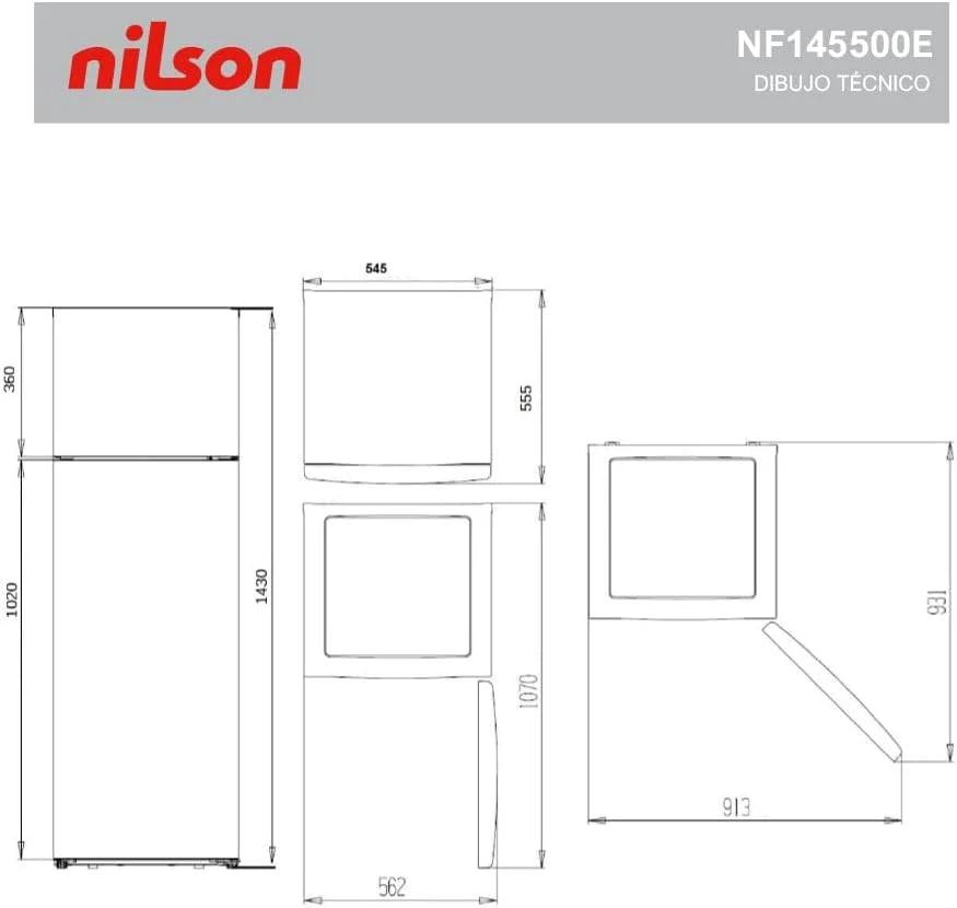 NILSON Geladeira 2 Portas Branco NF145500E. Capacidade 206 Litros, Porta Reversível, Baixo Nível de Ruído, Eficiência Energética Classe E