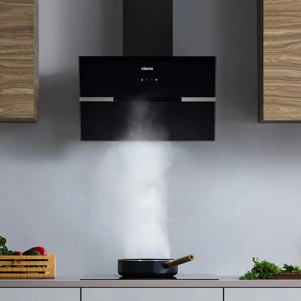 CIARRA CBCB6736F Coifa de Parede 60cm Classe A+++ Wi-Fi App Touch-Booster Exaustão e Recirculação Interna por Filtro de Carvão CBCF003