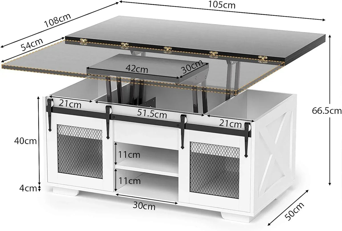 VOWNER Mesa de Centro Elevatória, Mesa Extensível, Multifuncional 3 em 1 com Armazenamento Oculto - Sala de Jantar, Conversível, Estilo Fazenda, Nogueira