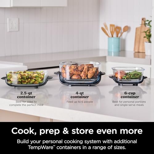 2026 Fritadeira de Ar Quente Ninja Crispi, Compatível com Micro-ondas, Freezer e Lava-louças, Sistema de Cozinha Portátil em Vidro Não Tóxico, Recipiente de Vidro de 1,5L com 6 Copos e Tampas