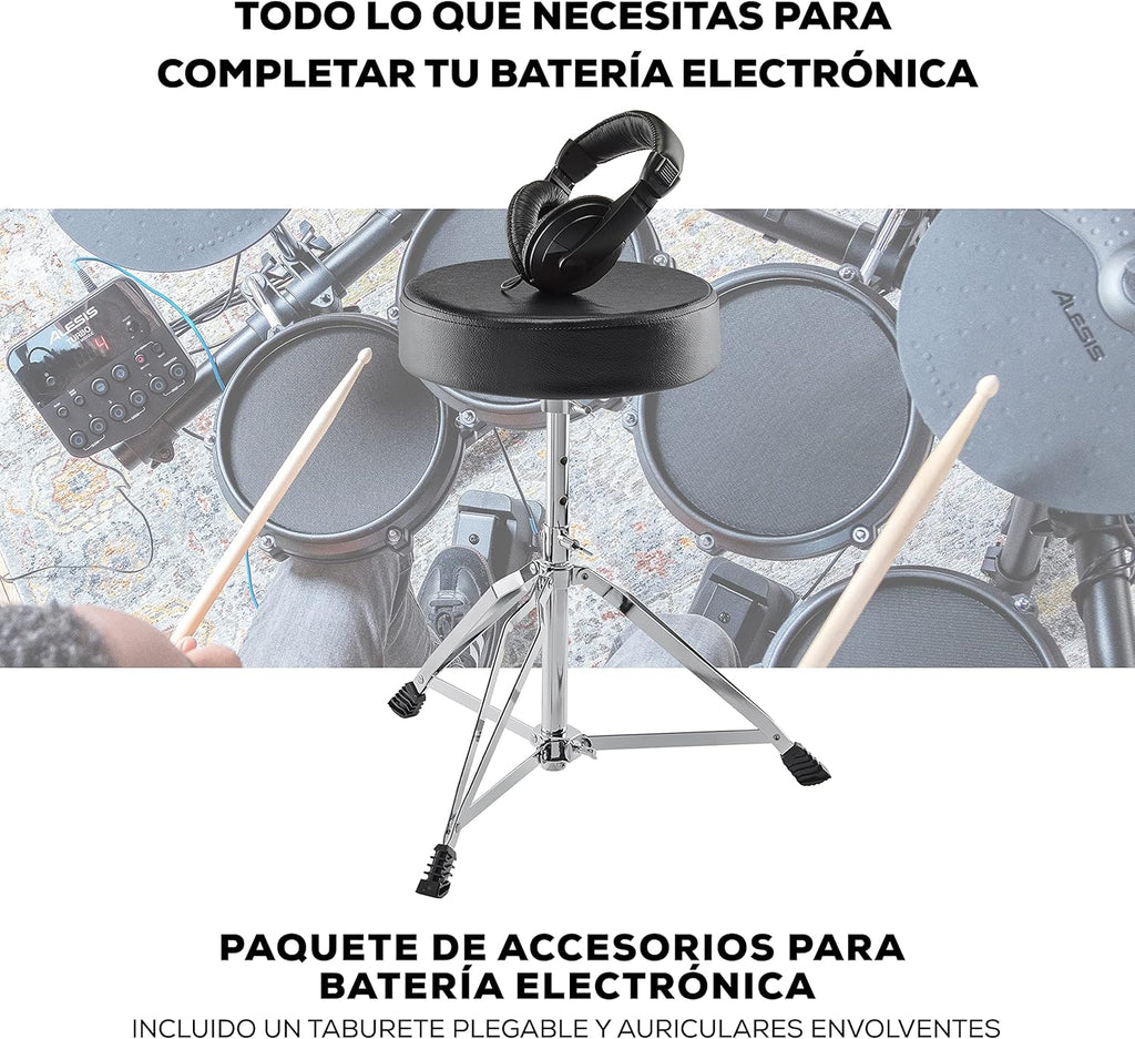 Alesis Nitro Max Kit Bateria Eletrônica com Pads de Mesh Silenciosos, Caixa Dual-Zone de 10", Bluetooth, Mais de 440 Sons Autênticos, Aulas Drumeo, USB MIDI, Pedal de Bumbo
