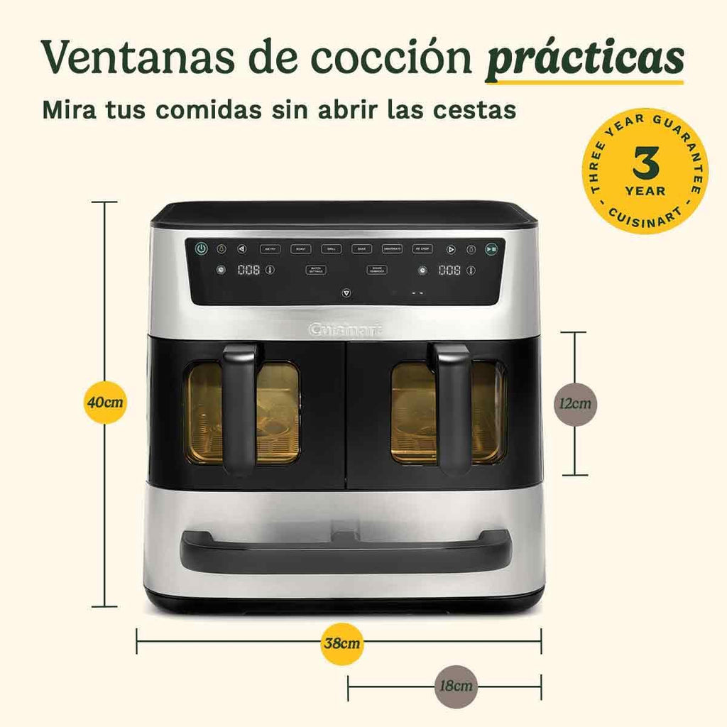 Fritadeira e Forno de Ar Tri Zone Cuisinart 13,6L sem PFAS | 3 zonas | 2 cestos de 4,3L + forno de 5L | 9 funções: fritar com ar, assar, grelhar, cozer, reaquecer, desidratar, pizza, tostar, manual