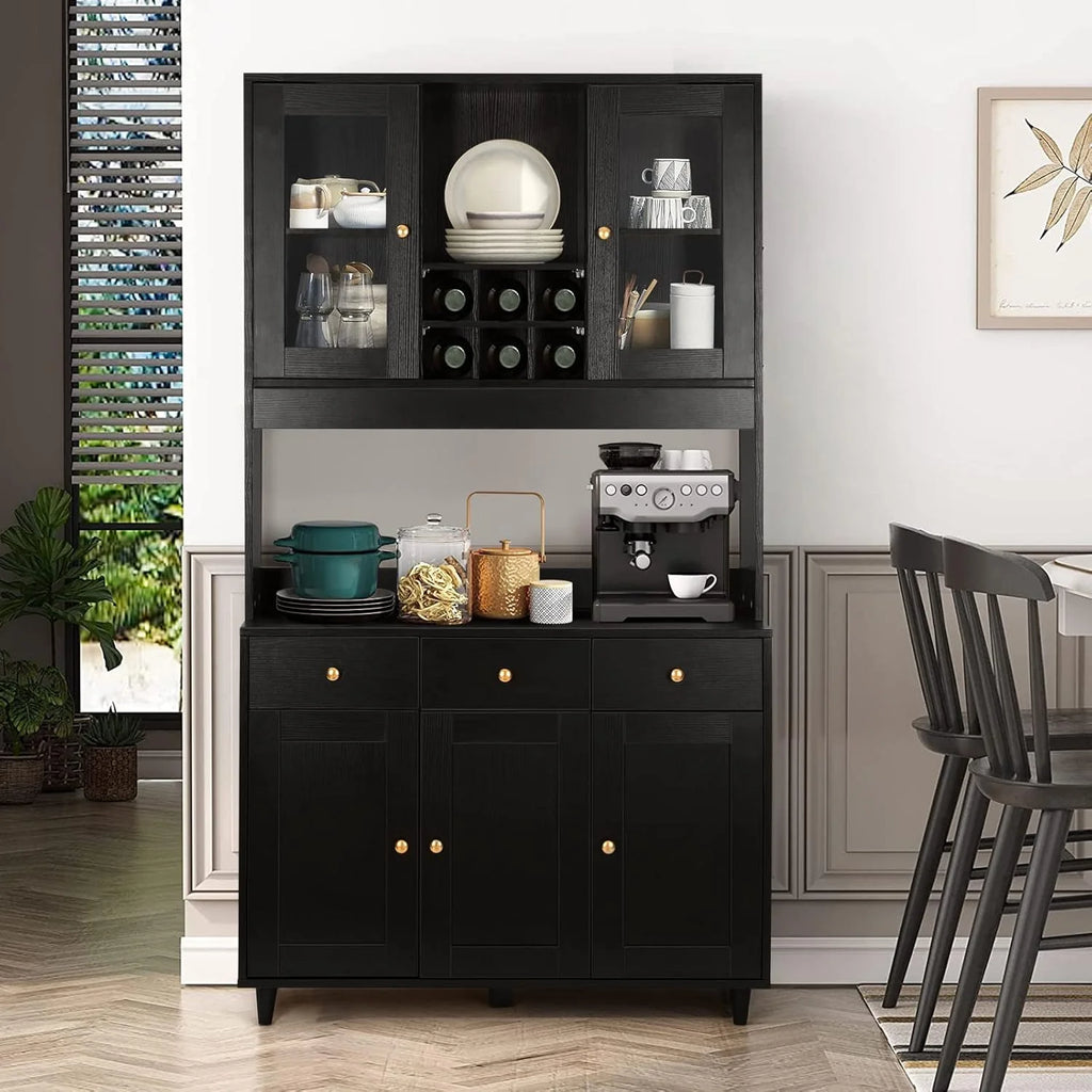 VOWNER Armário Aparador de Cozinha/Buffet, 100L x 38W x 181H cm, Armário Auxiliar de Armazenamento, 5 Portas e 5 Prateleiras Ajustáveis, Branco