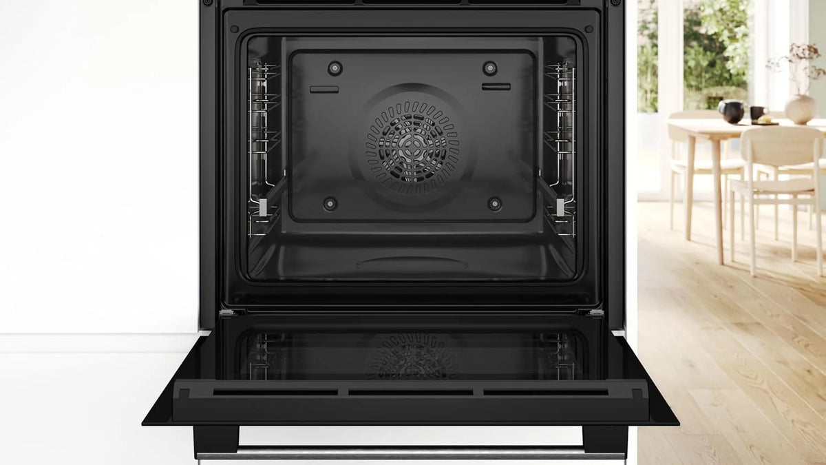 Bosch - Forno Multifunções, Série 4, 60 cm de largura, Assistente de limpeza com água, 3D Hotair, Aço, HBA514ES3