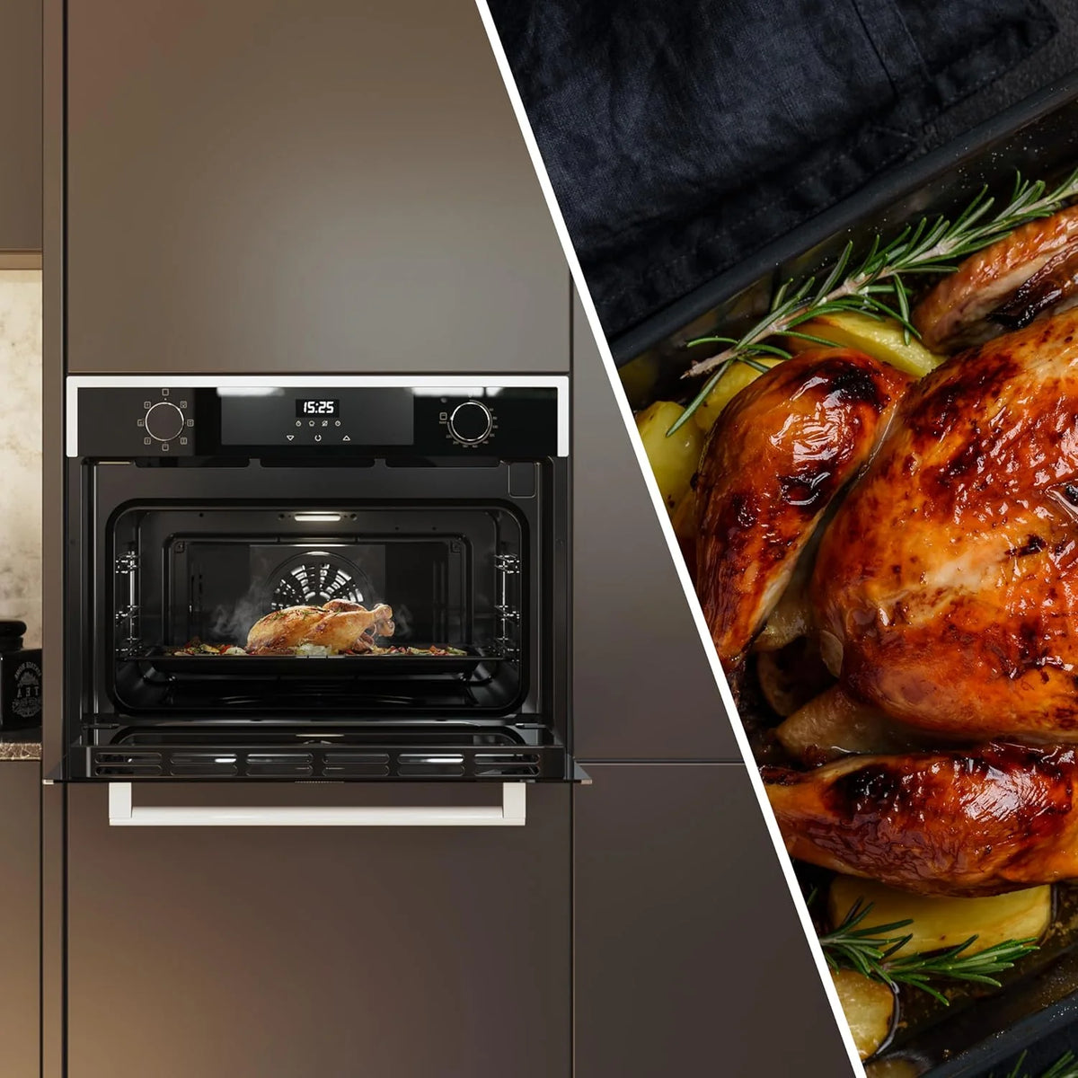 Forno Integrável Cecotec 45 cm de Altura Multifunção Bolero Hexa M224500 Edge A. 2600W, 53L de Capacidade, 7 Funções, Grill, Grill Assistido por Ventoinha, Convecção, Descongelamento, Base a Vapor X2, Steam EasyClean, Vapor