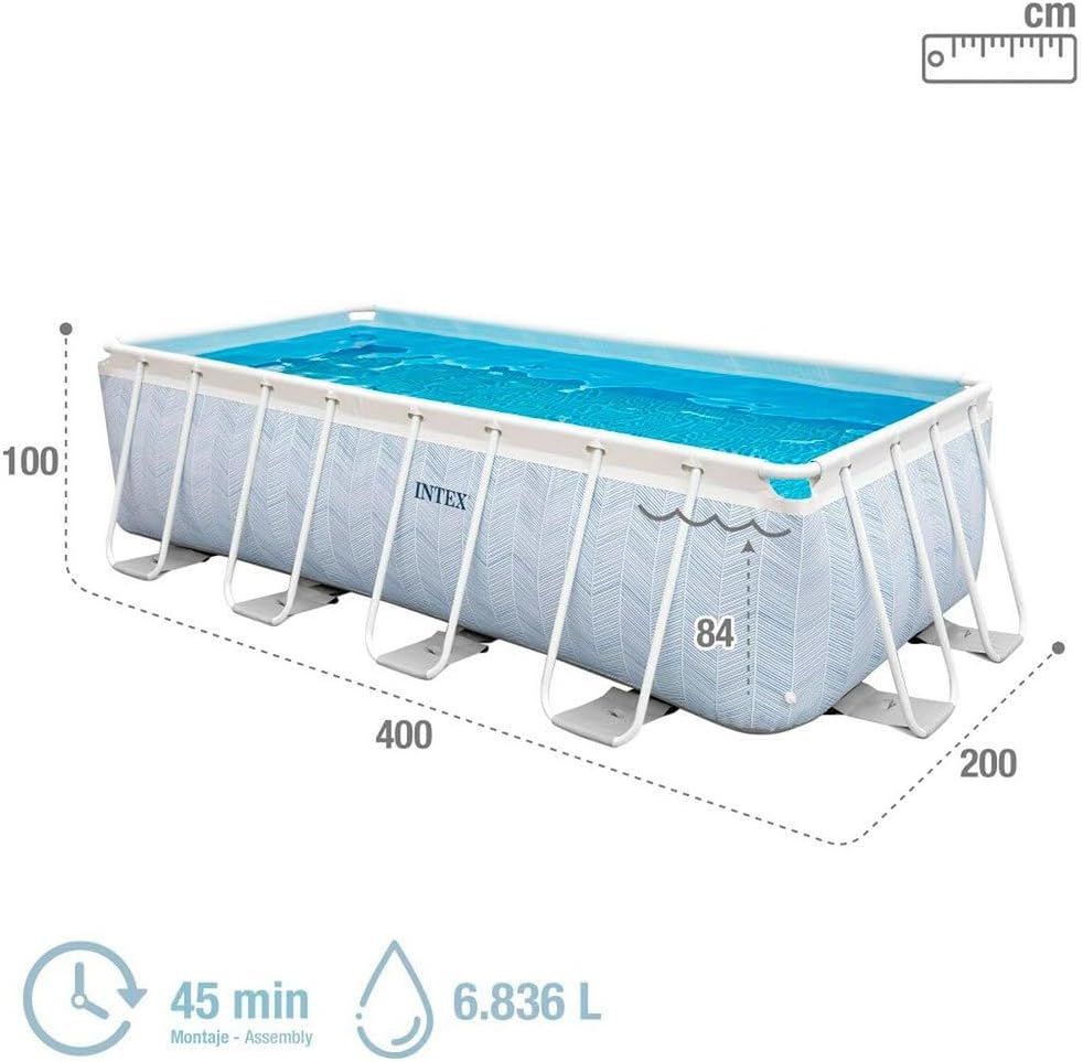 Piscina Retangular Intex Chevron Prism Frame Premium, Medidas 400x200x100cm, Capacidade 6.836 litros, Material Resistente de Camada Tripla, Inclui: filtro e Escada (55259)