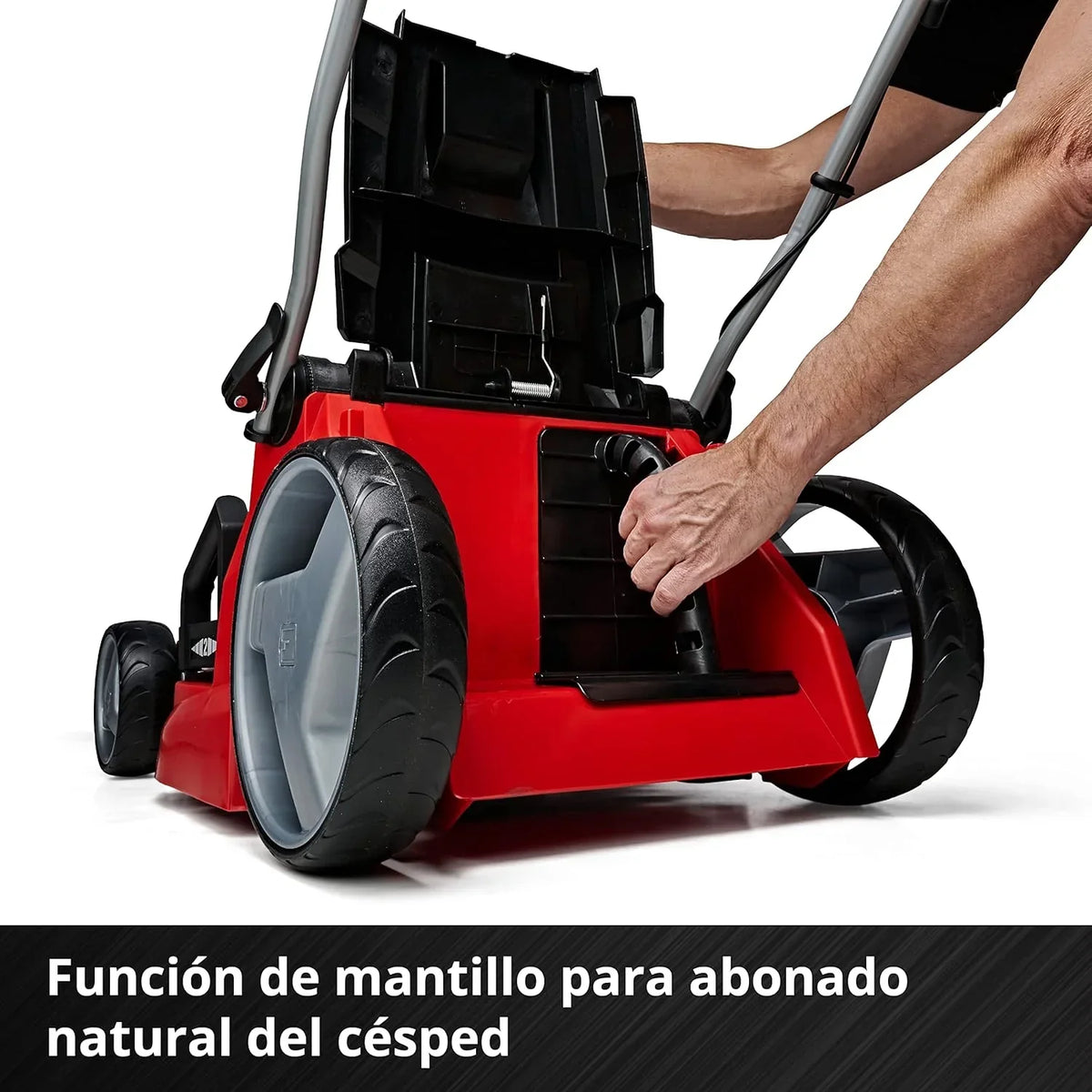 Cortador de grama a bateria Einhell GE-CM 43 Li M Kit Power X-Change (36V, 43 cm de largura de corte, até 600 m², sem escovas, função mulching, saco coletor de 63L, com 2 baterias de 4,0 Ah e 2 carregadores)