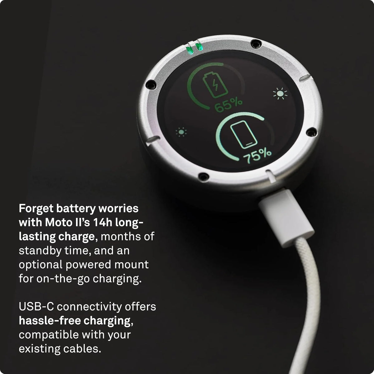 Beeline Moto II – Sistema de navegação para motos | Navegação global | Mini mapa sob demanda | 14 horas de duração da bateria | À prova d'água e poeira IP67 | Carregamento USB-C com montagem