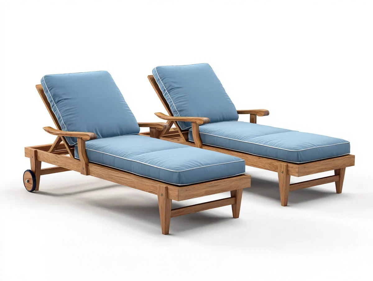 Espreguiçadeiras de jardim madeira maciça 200x65x85 cm - marrom e azul - encosto ajustável design moderno para exterior