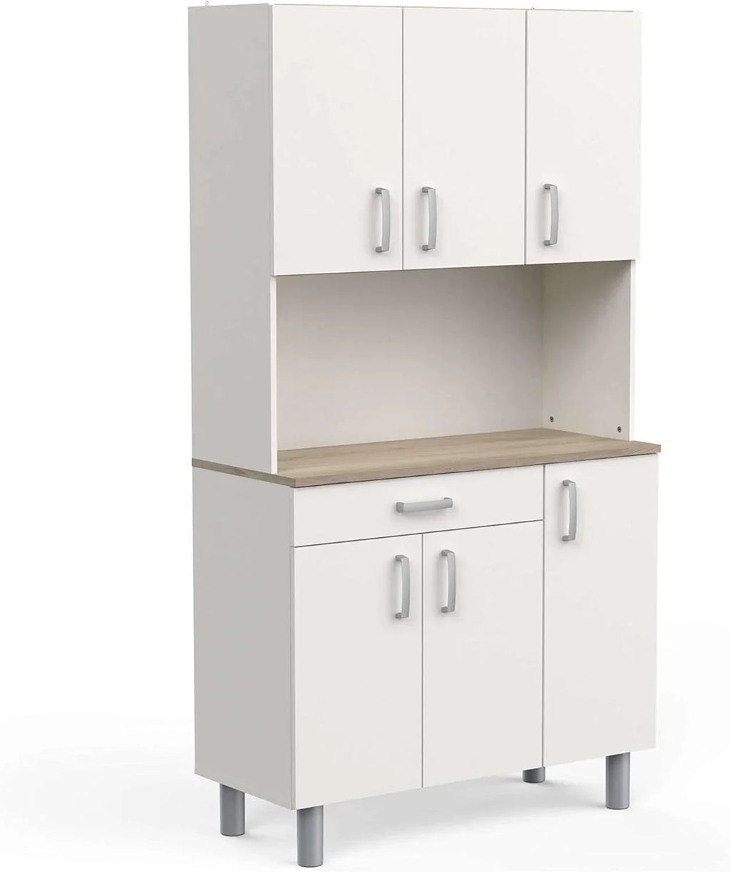 Miroytengo Aparador de Cozinha, Armário de Cozinha, Guarda-Louças de Cozinha 6 Portas Branco e Carvalho Kronberg 101 x 185 cm