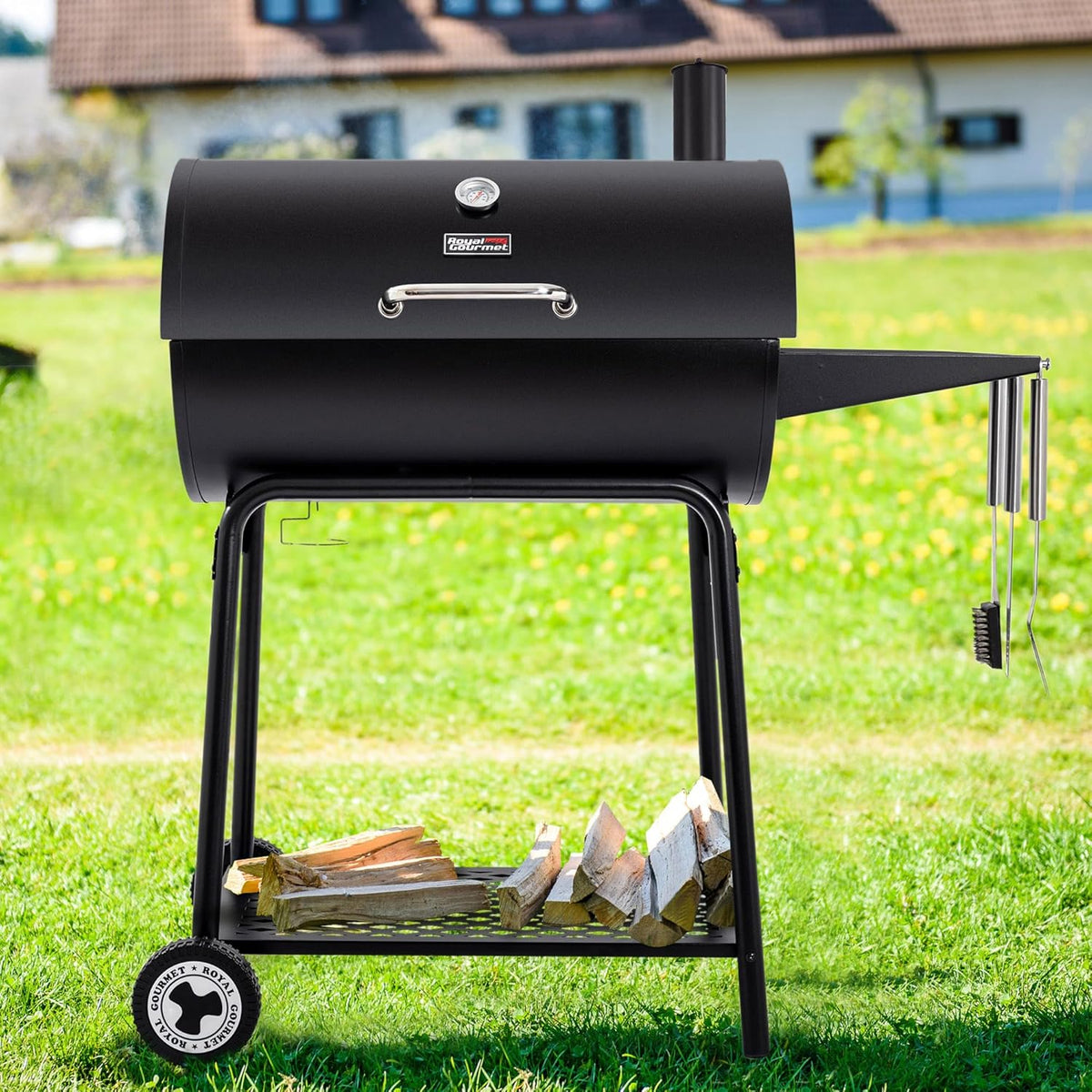 2026 Churrasqueira a carvão Royal Gourmet CC1830 de 30 polegadas com mesa lateral, churrasqueira externa com 627 polegadas quadradas de espaço para cozinhar para jardim, pátio e festas, cor preta