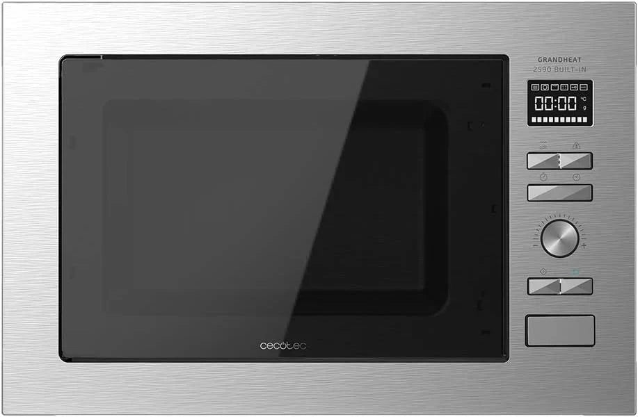 Micro-ondas de Encastre Digital Cecotec GrandHeat 2590 Built-In Black, 900 W, Encastrável, 25 Litros, Tátil, Grill 1000 W, 8 Funções Predefinidas, Temporizador