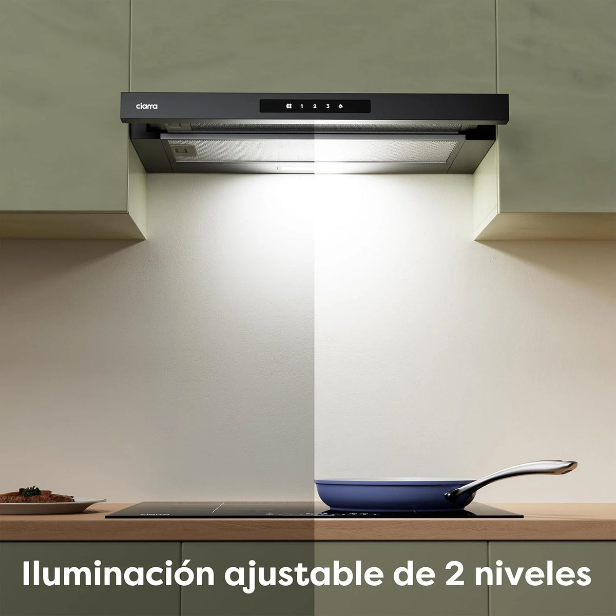 CIARRA CBCB6909A Coifa de Parede Telescópica Preta para Cozinha 60 cm 600 m³/h Classe A+ 3 Níveis Controle Touch Iluminação LED Filtro de Carvão CBCF055