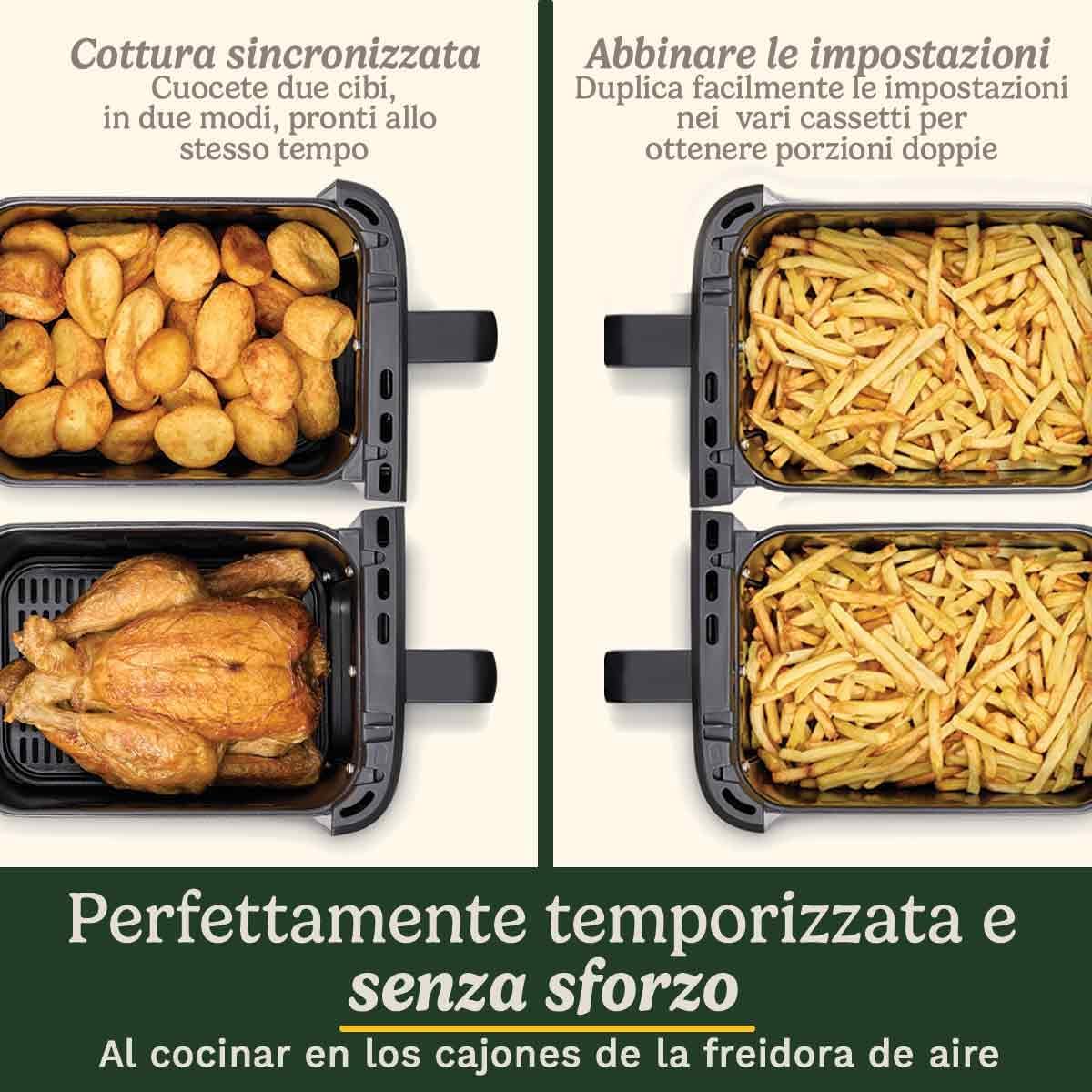 Fritadeira e Forno de Ar Tri Zone Cuisinart 13,6L sem PFAS | 3 zonas | 2 cestos de 4,3L + forno de 5L | 9 funções: fritar com ar, assar, grelhar, cozer, reaquecer, desidratar, pizza, tostar, manual