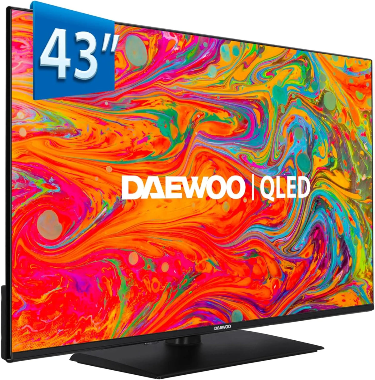 Daewoo 43DM65QV - Smart TV QLED 43 Polegadas 4K HDR, Dolby Vision & Dolby Atmos, Compatível com Alexa, Pedestal Central, Design sem Bordas